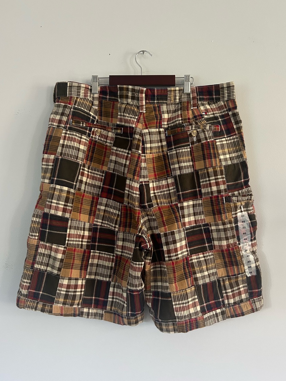 Tommy Hilfiger Madras Shorts Plaid Patchwork Bermuda Earth Tones  Mens Size 40
